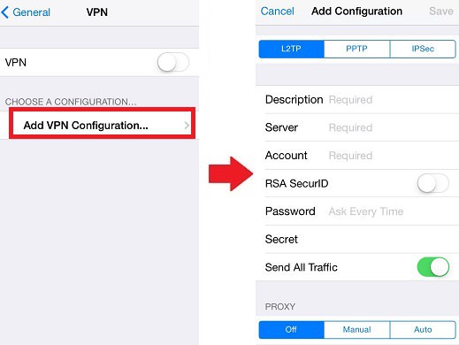 BritishTVAnywhere iOS ->Add VPN Configuration